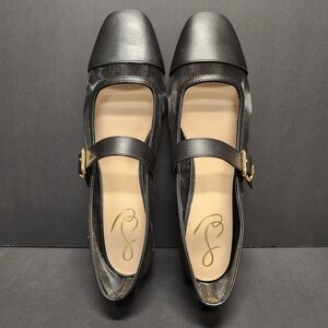 Sam Edelman Miranda Mary Jane Flats Womens 10 Black Leather Mesh Buckle Goldtone